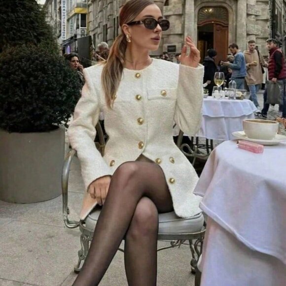 Elegant Women's Long Sleeve Metal Button Decor Jacket - Picture 2 of 4